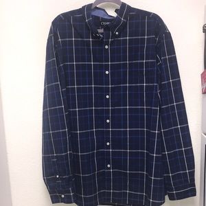 Chaps 3XL Men’s Dark Blue Plaid Long Sleeve Dress Shirt Button Down Collar Shirt